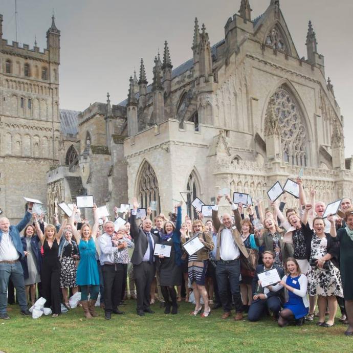 Taste of the west award winers outside Exeter cathedral
