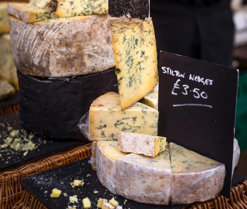 Stilton Cheese For Sale at a Market Stall in Somerset